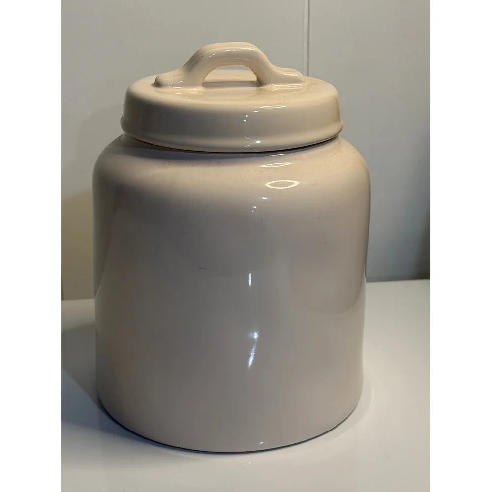 Rae Dunn Good Egg Canister Cream Ceramic Jar Farmhouse Kitchen Decor Magenta NEW